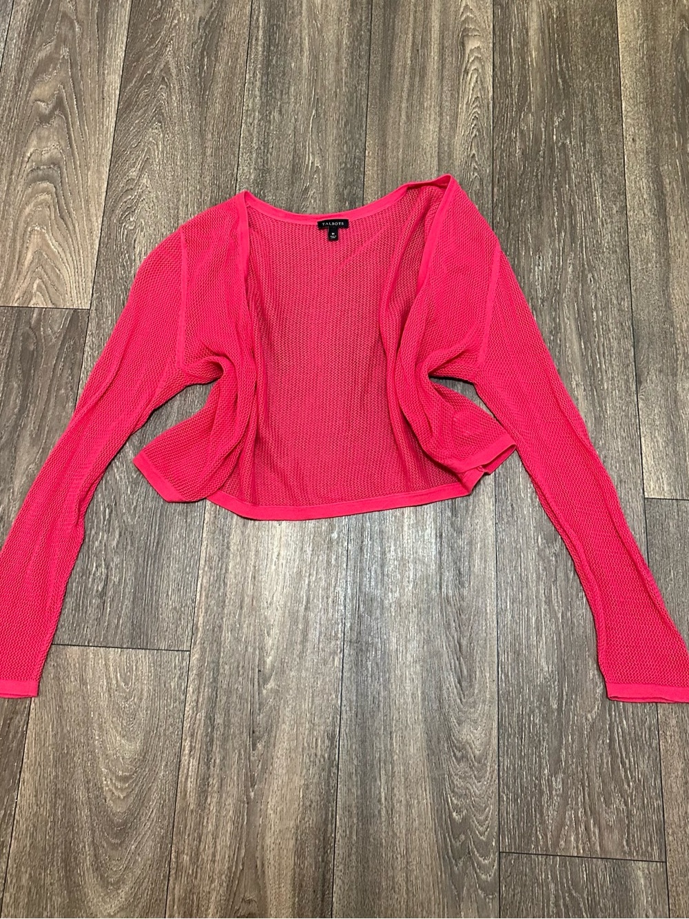 Talbots Hot Pink Cropped Mesh Cardigan
